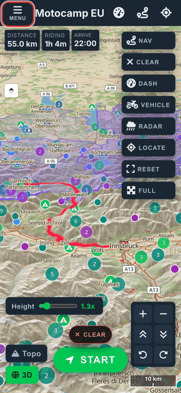 Plan a route, then close Menu, on a phone