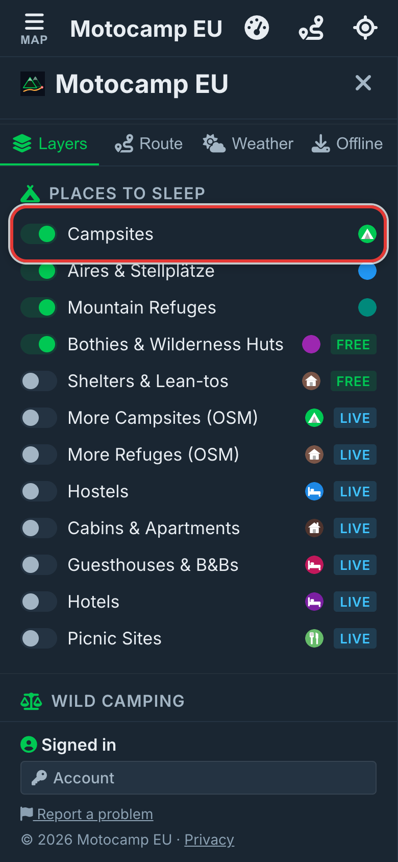 Open Menu, then Layers, on a phone