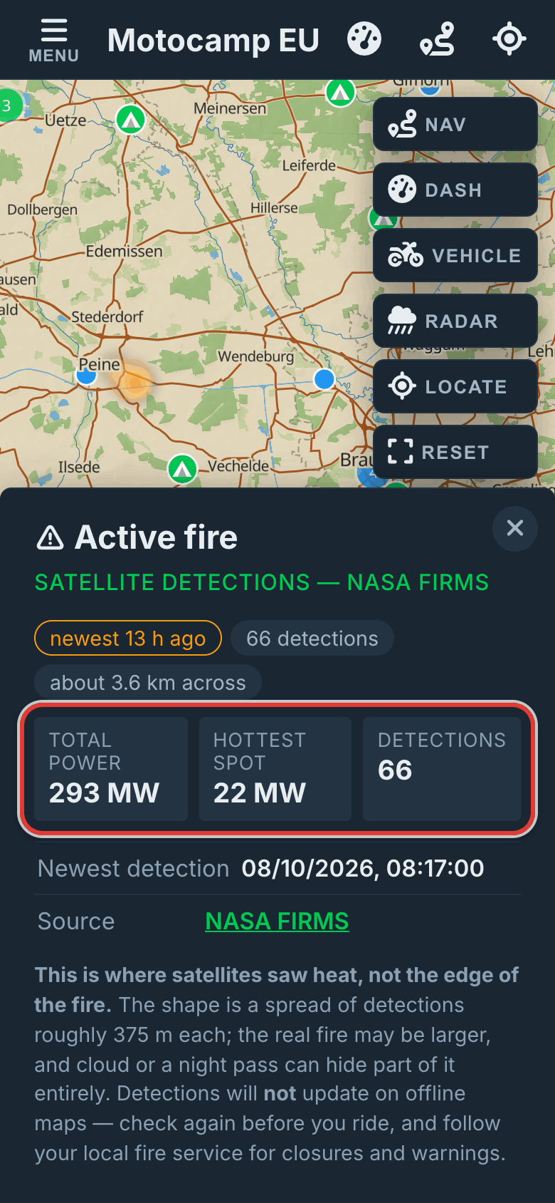 Tap a fire for its card, on a phone