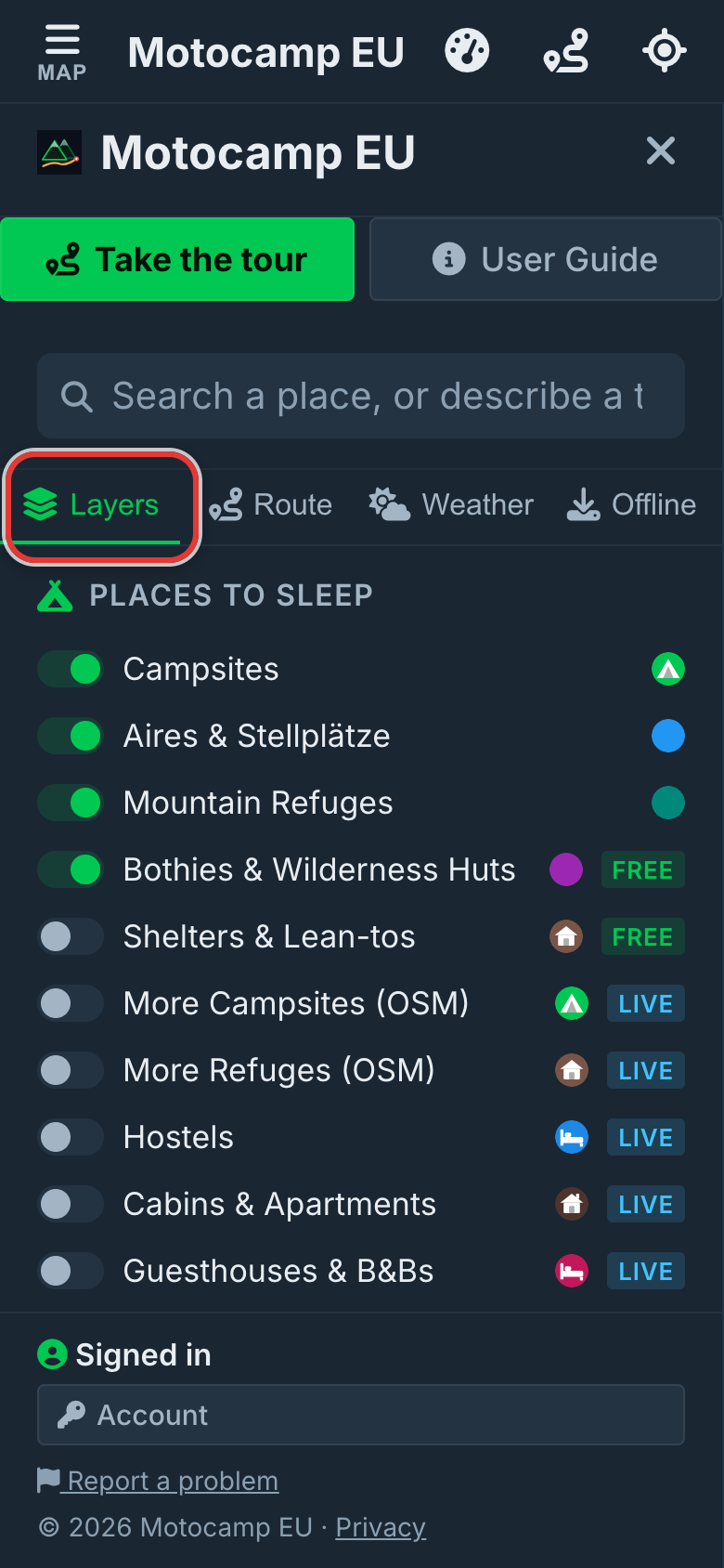Open Menu, then Layers, on a phone