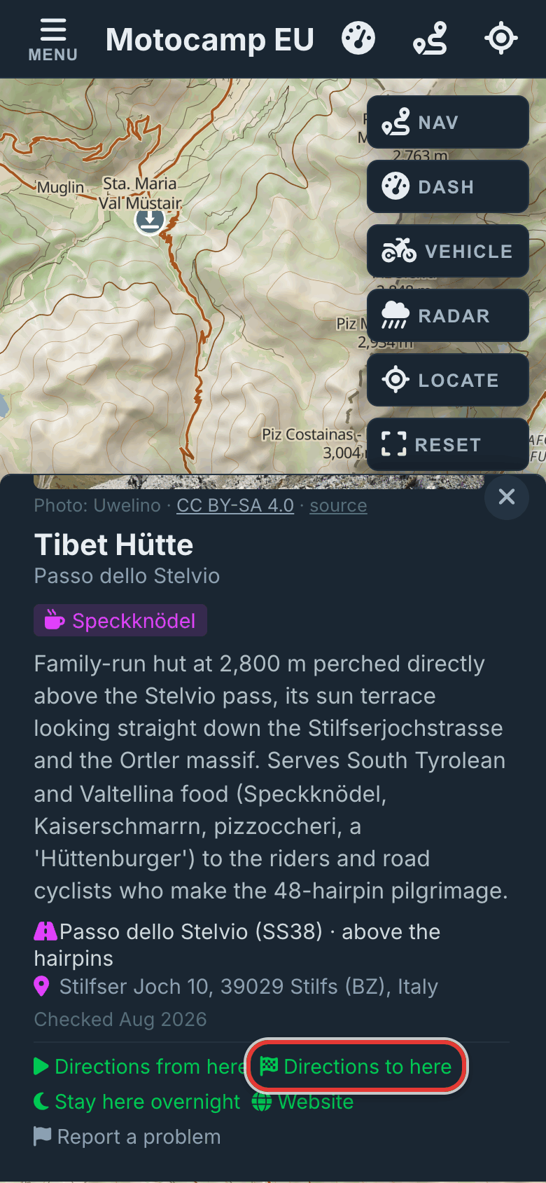 Get directions from the card, on a phone