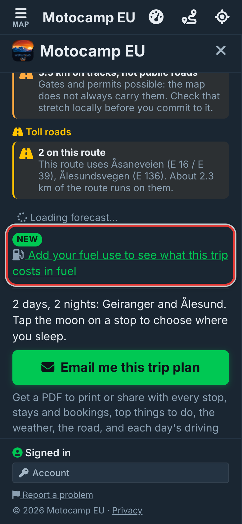 Tap Add your fuel use, on a phone