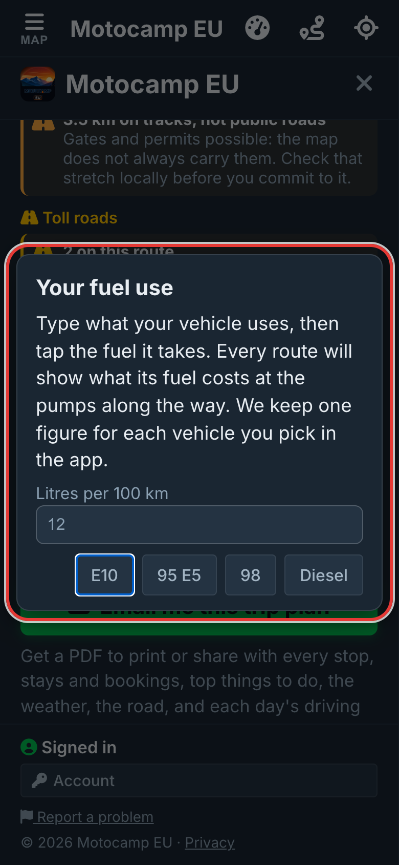 Type your number, tap your fuel, on a phone