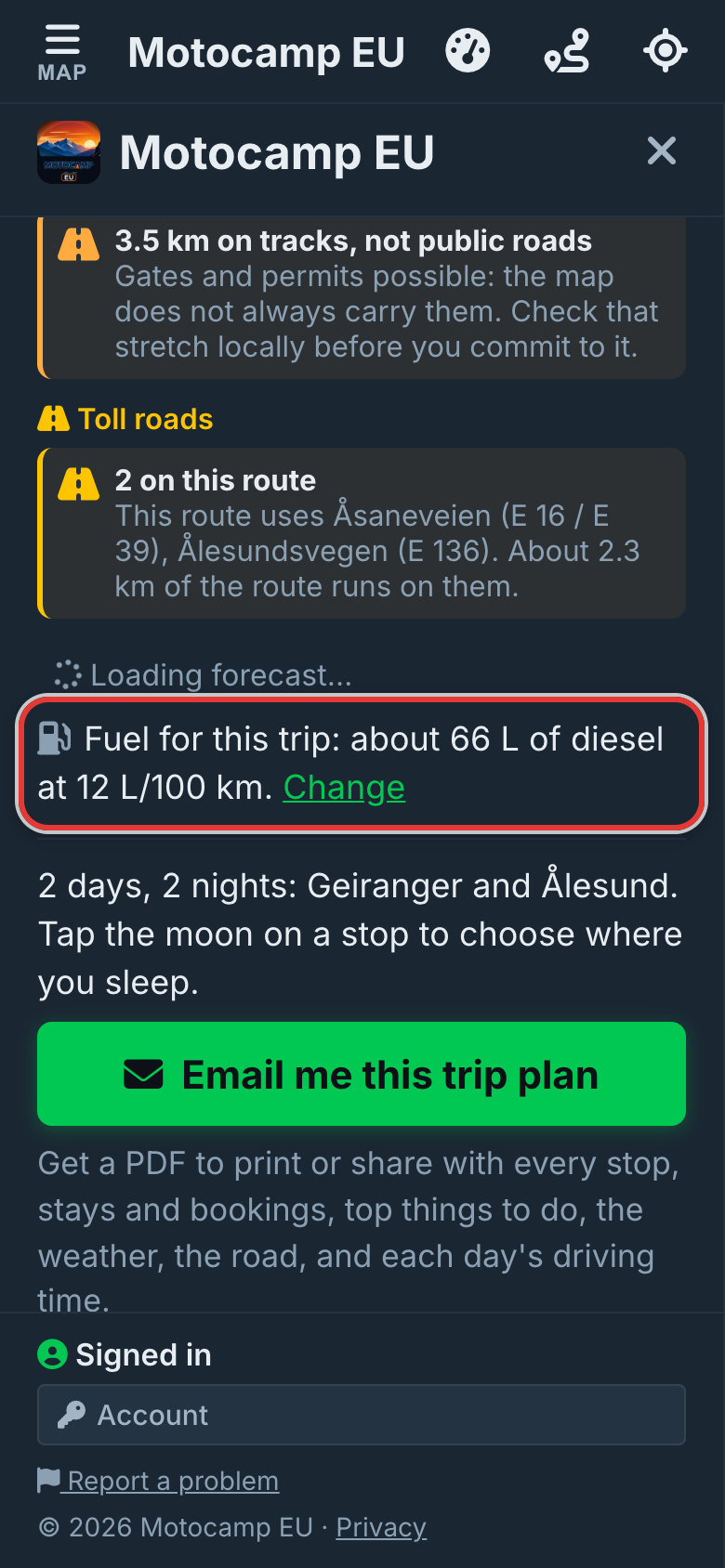 See what the trip costs, on a phone
