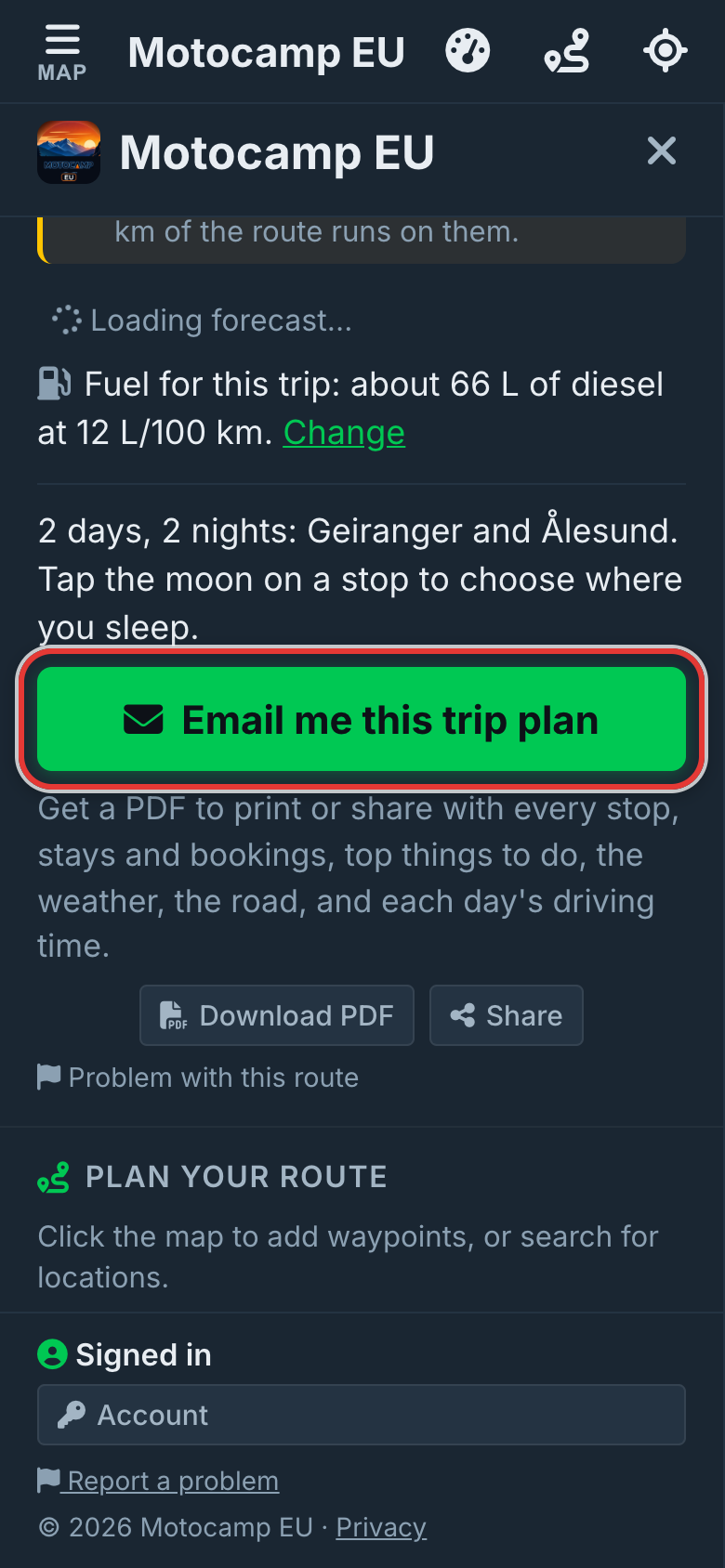 Get the fuel for each day, on a phone