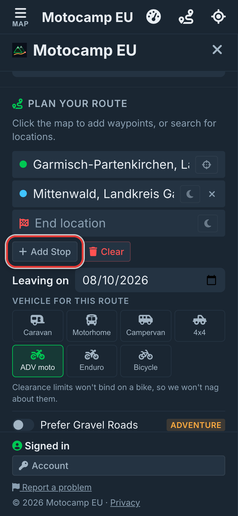 Tap Add Stop for each stop, on a phone