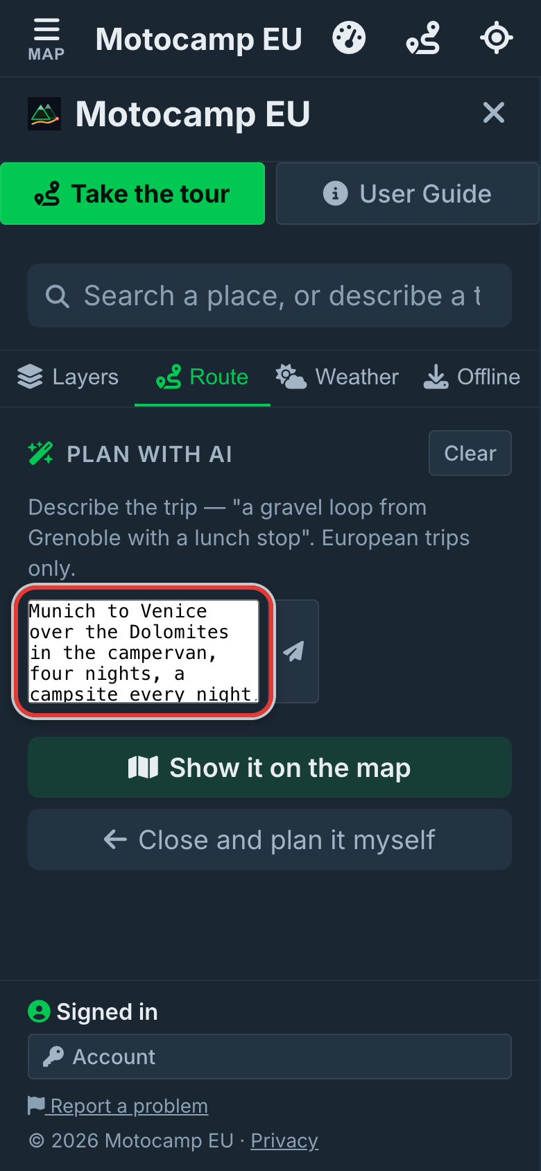Write your trip in the box, on a phone