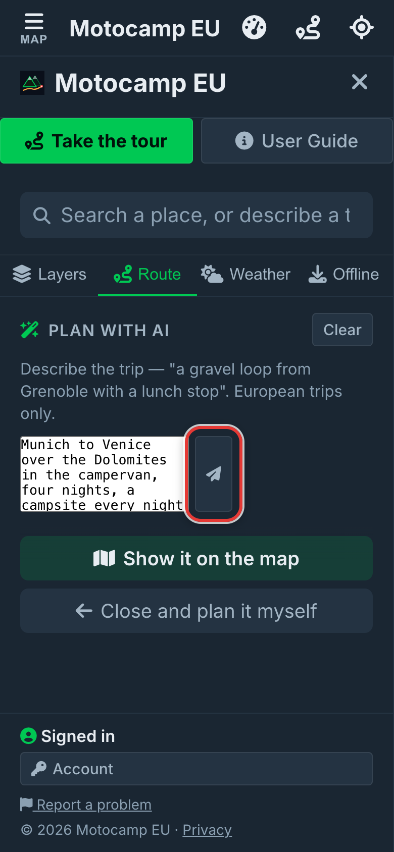 Tap the paper plane to send, on a phone