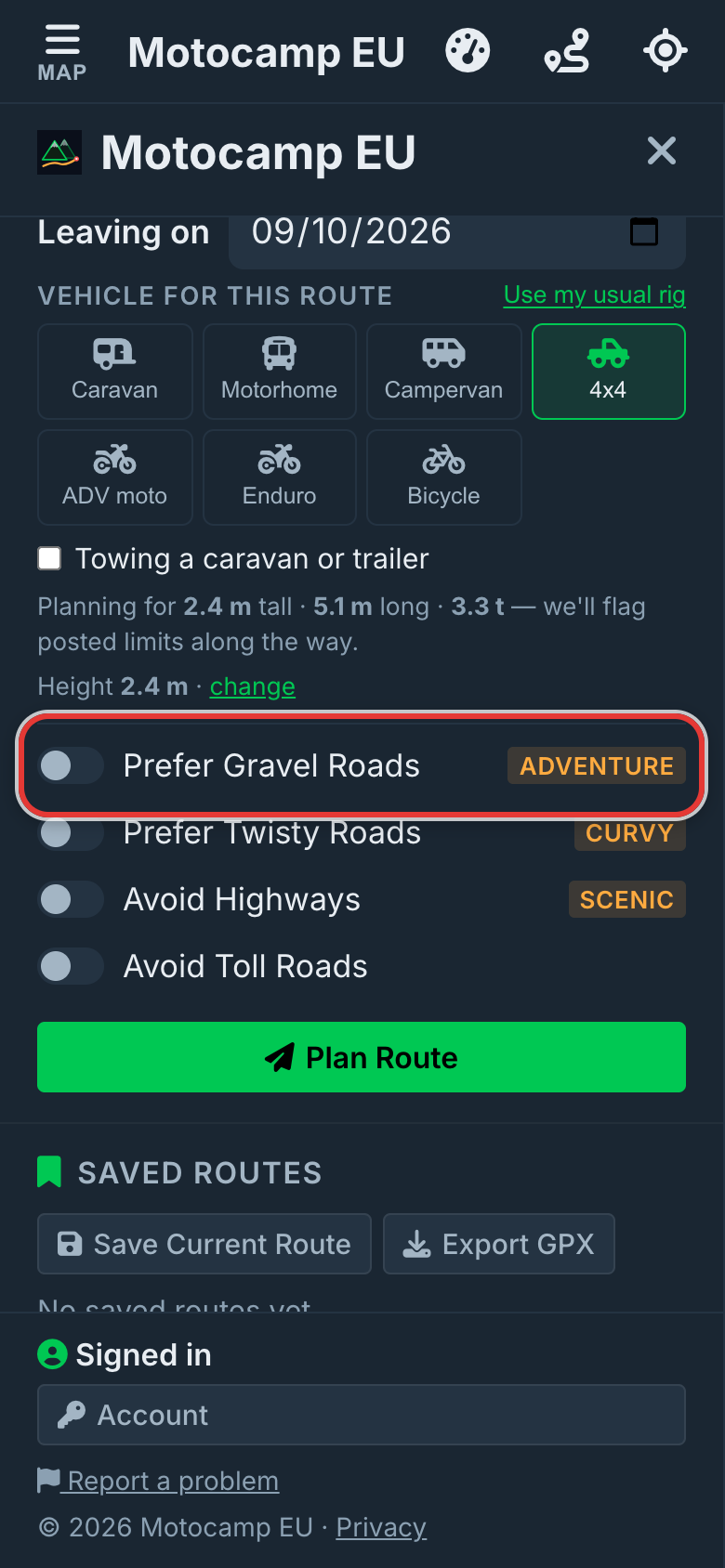 Open Menu, then Route, on a phone
