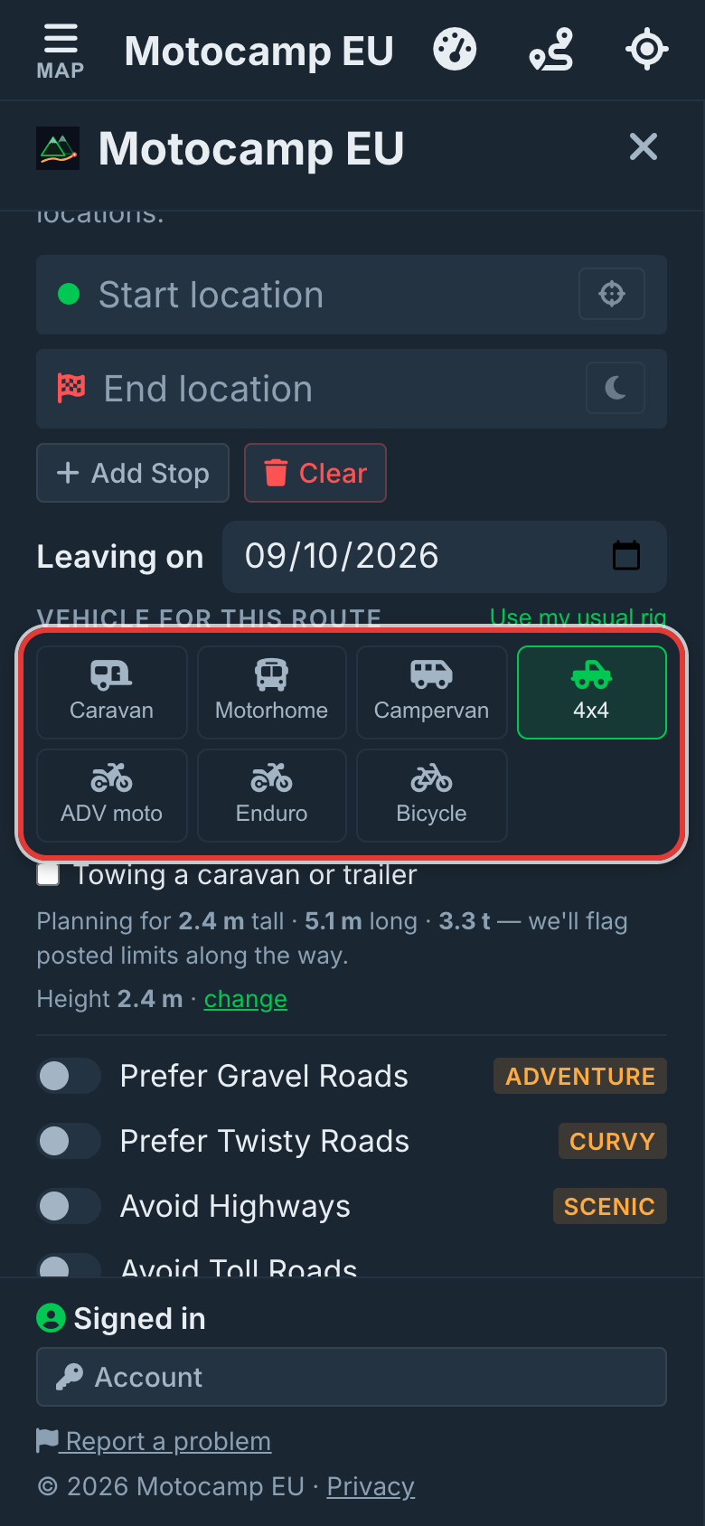 Pick your vehicle first, on a phone