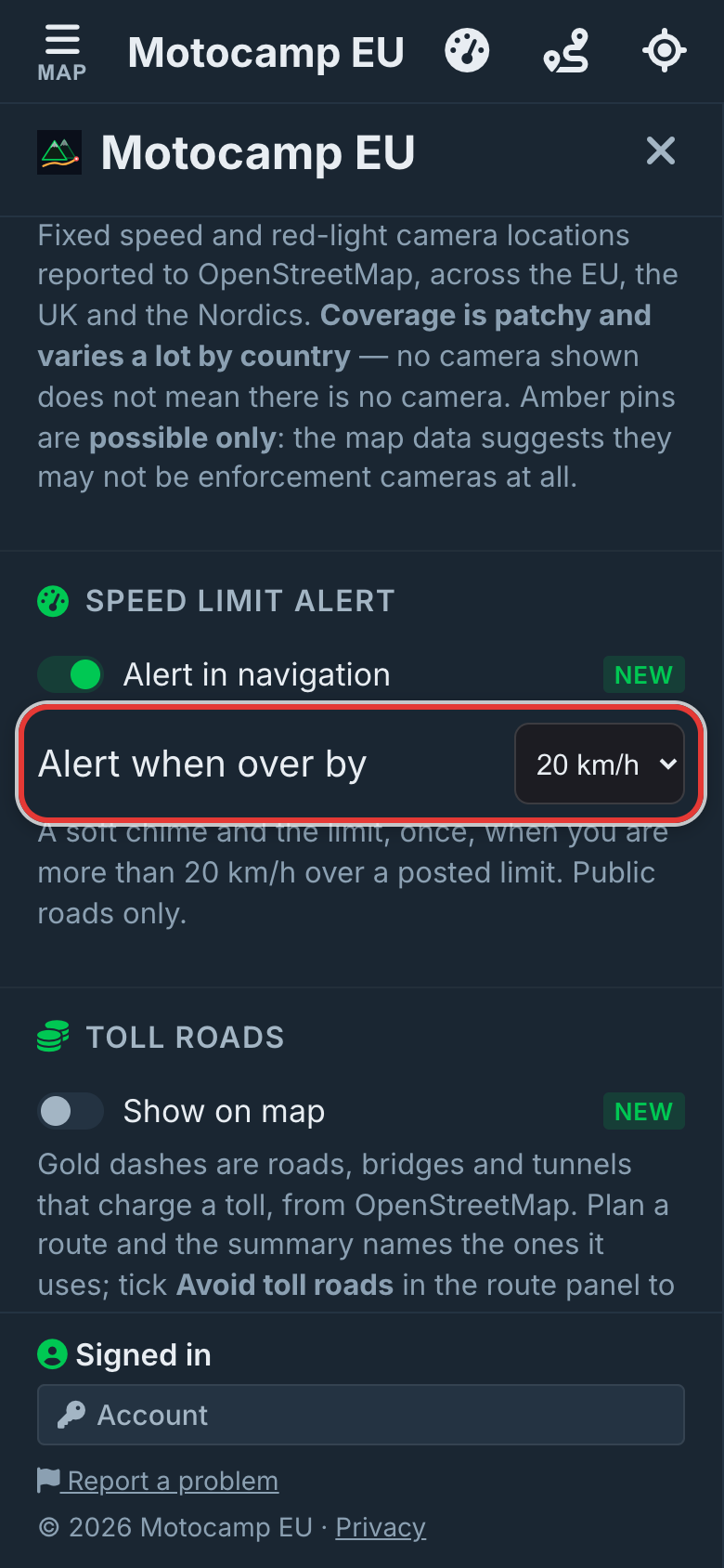 Alert when over by, in the Layers tab.