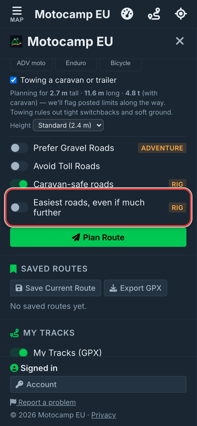 Tick Easiest roads if you like, on a phone