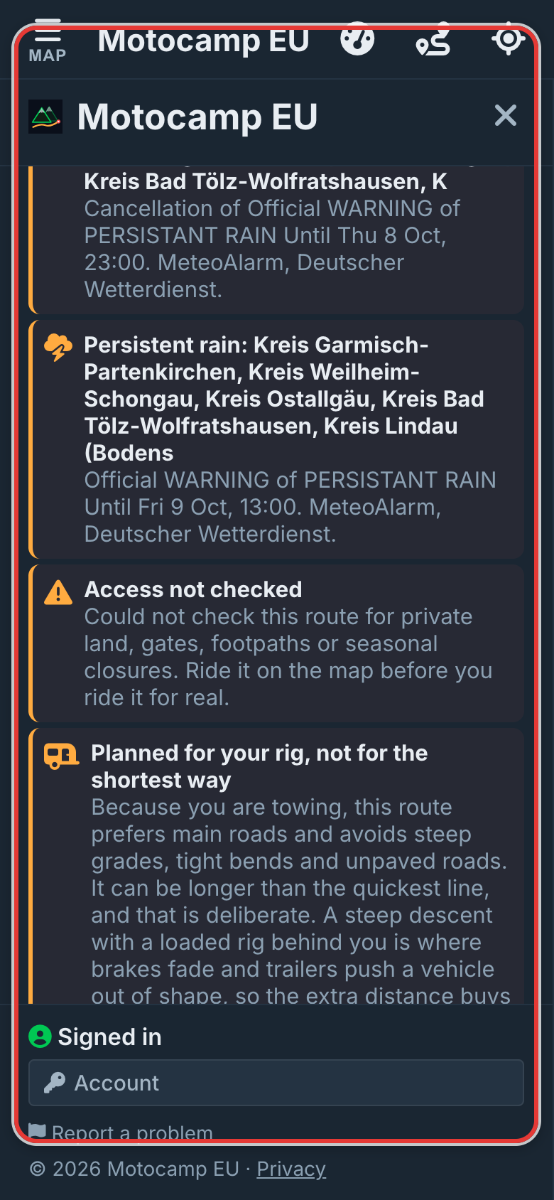 Plan Route and read the note, on a phone