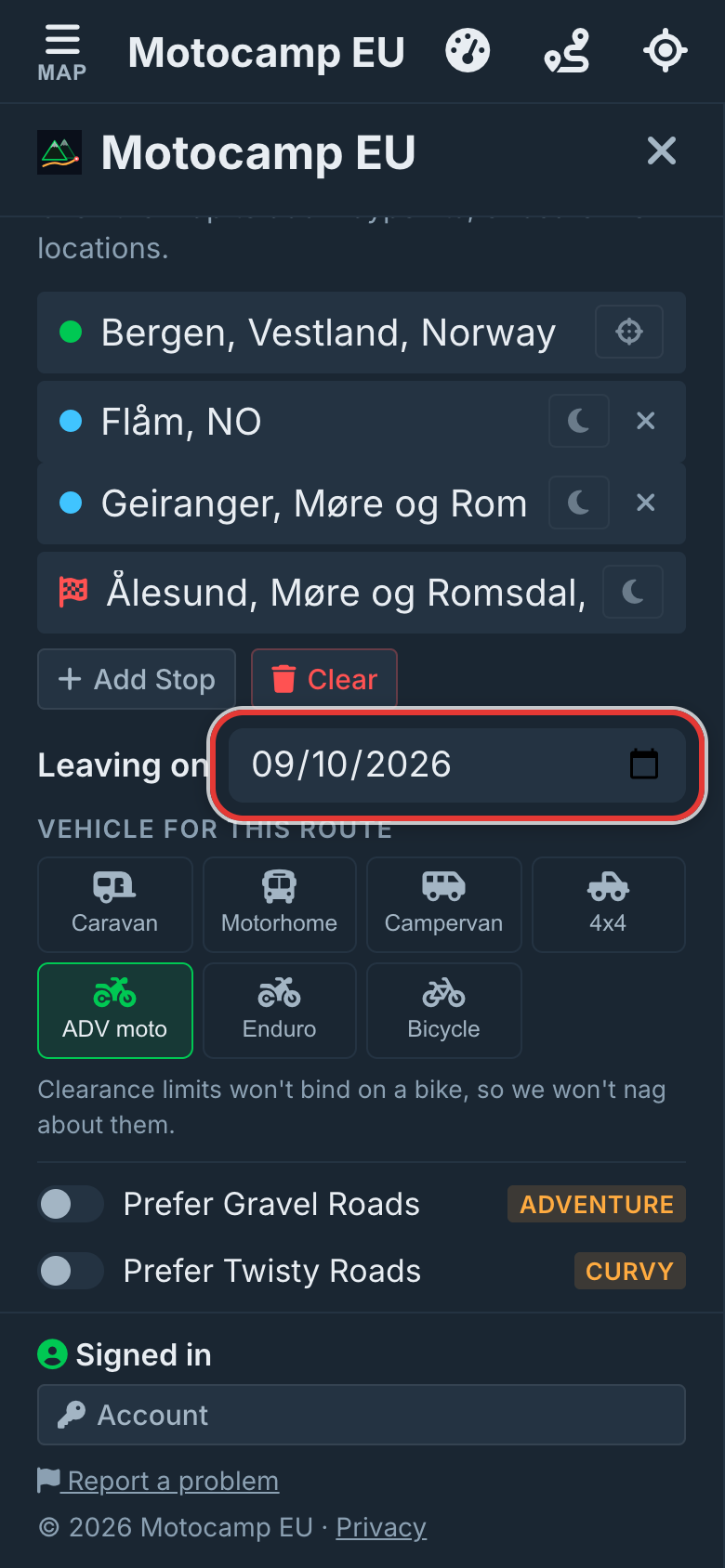 Set the Leaving on date, on a phone