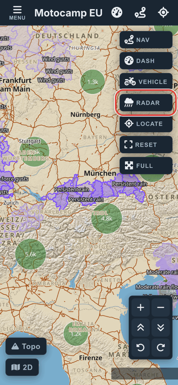 Tap Radar on the map, on a phone