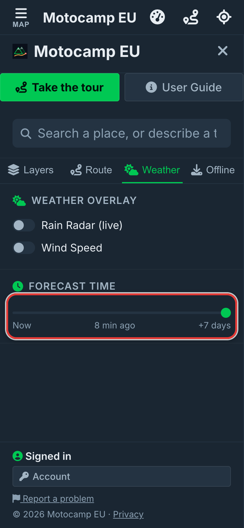 Slide the Forecast Time bar, on a phone