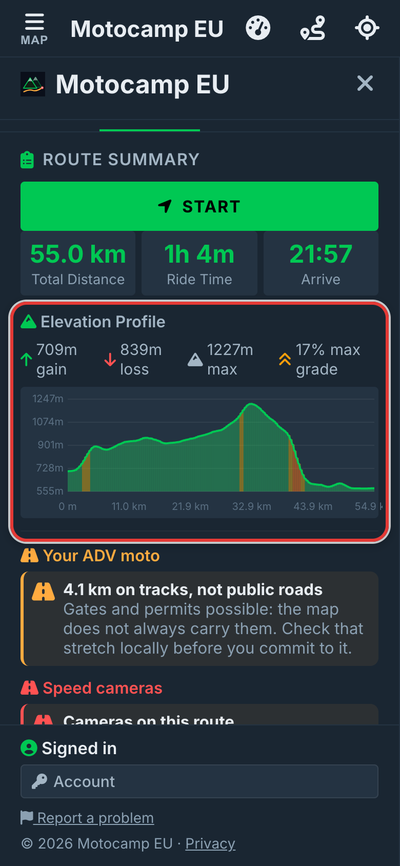 Read the Elevation Profile, on a phone