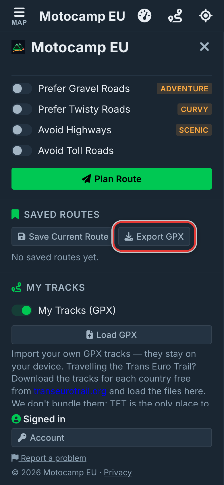 Take the route with you, on a phone